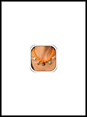 Halloween Beaded Pumpkin Charm Necklace Y2K Statement Costume Jewelry Gift